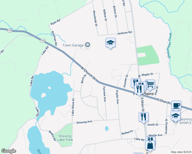 map of restaurants, bars, coffee shops, grocery stores, and more near 2815 Church Street in Pine Plains