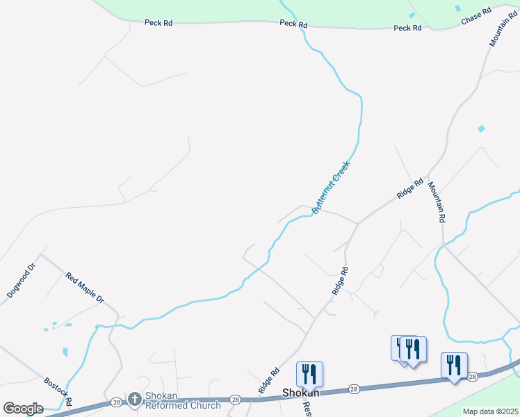 map of restaurants, bars, coffee shops, grocery stores, and more near 55 Matthews Lane in Shokan