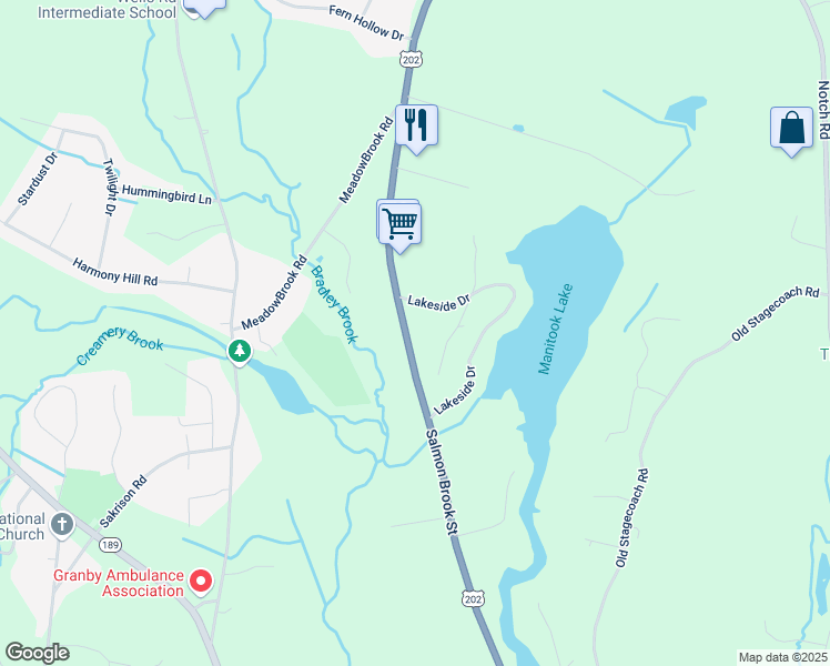 map of restaurants, bars, coffee shops, grocery stores, and more near 480 Salmon Brook Street in Granby