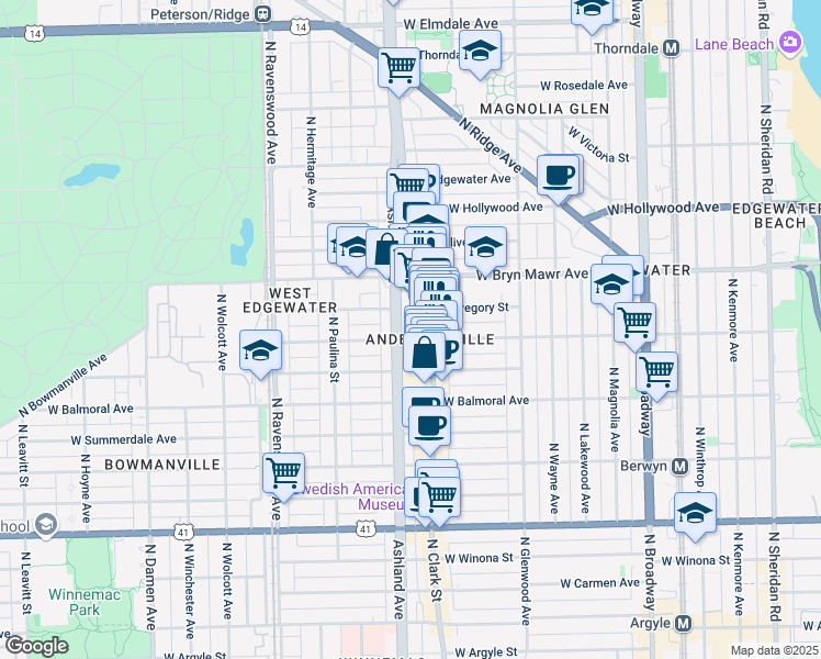 map of restaurants, bars, coffee shops, grocery stores, and more near in Chicago