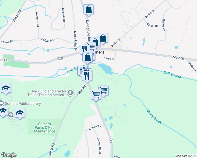 map of restaurants, bars, coffee shops, grocery stores, and more near 27-49 South Road in Somers