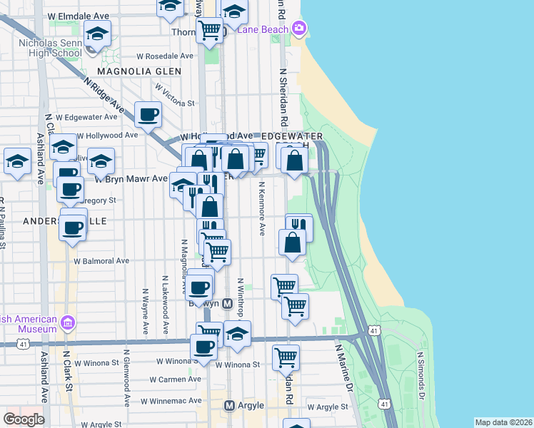 map of restaurants, bars, coffee shops, grocery stores, and more near in Chicago