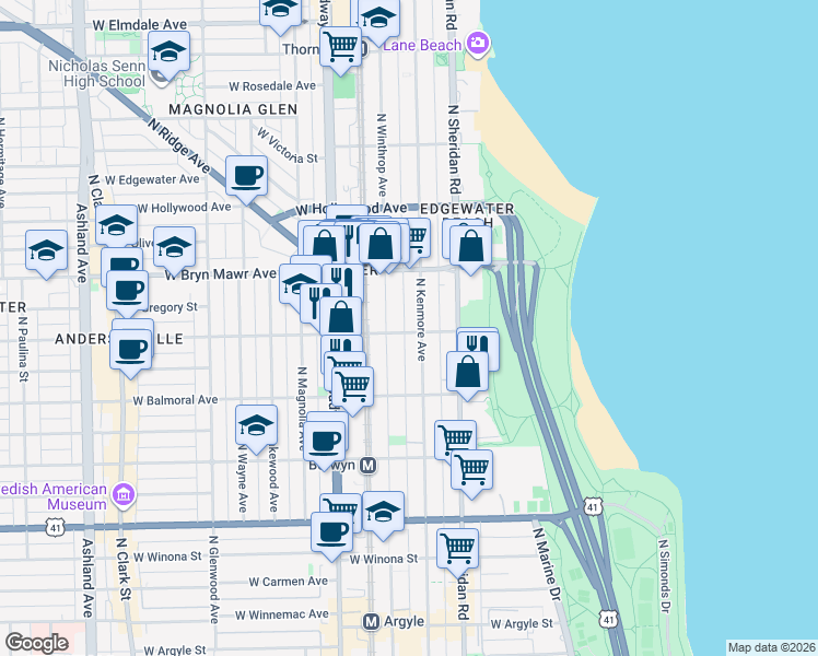 map of restaurants, bars, coffee shops, grocery stores, and more near in Chicago