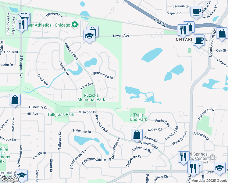 map of restaurants, bars, coffee shops, grocery stores, and more near 1113 Sandpiper Court in Bartlett