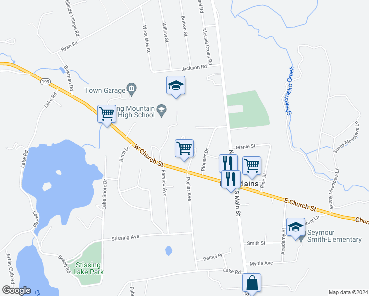map of restaurants, bars, coffee shops, grocery stores, and more near 30 Town Centre Road in Pine Plains