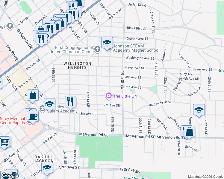 map of restaurants, bars, coffee shops, grocery stores, and more near in Cedar Rapids