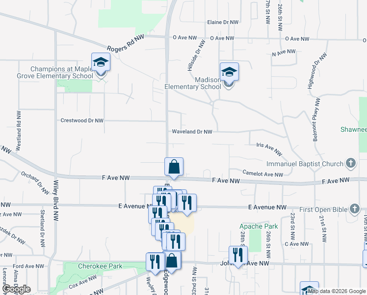 map of restaurants, bars, coffee shops, grocery stores, and more near 3217 Iris Avenue Northwest in Cedar Rapids