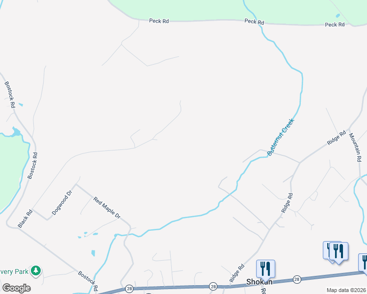 map of restaurants, bars, coffee shops, grocery stores, and more near 258-260 Black Road in Shokan