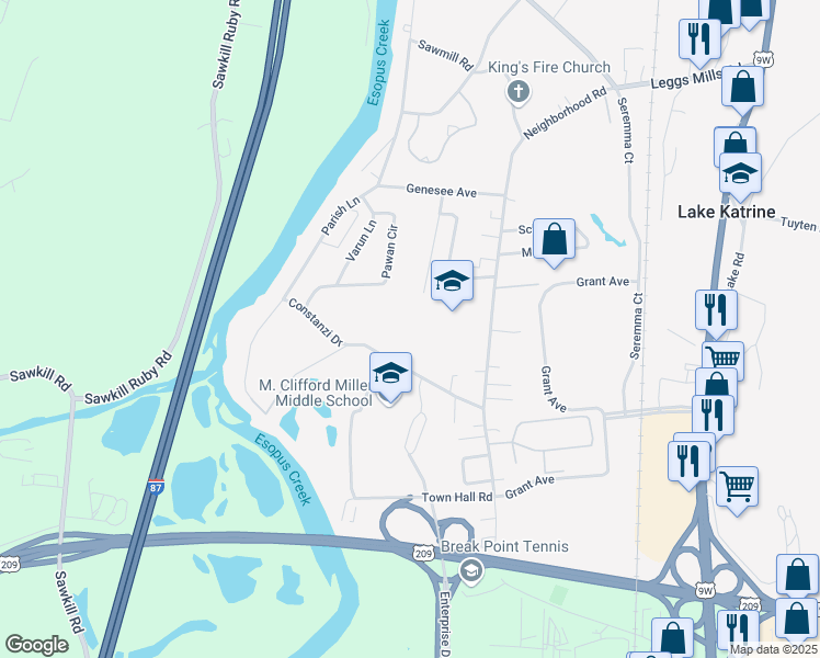 map of restaurants, bars, coffee shops, grocery stores, and more near 767 Neighborhood Road in Lake Katrine