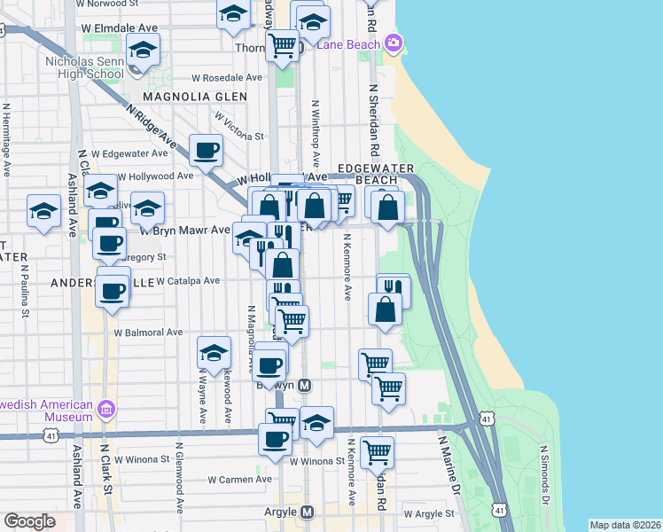 map of restaurants, bars, coffee shops, grocery stores, and more near in Chicago