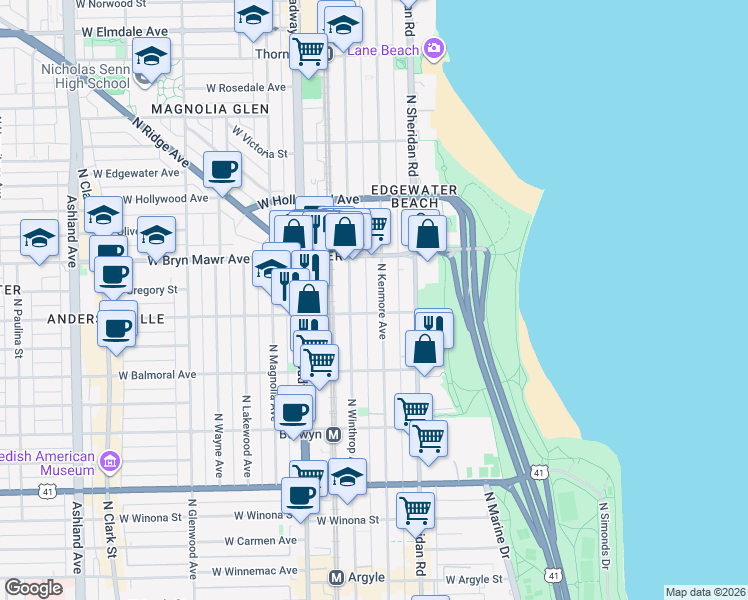 map of restaurants, bars, coffee shops, grocery stores, and more near in Chicago