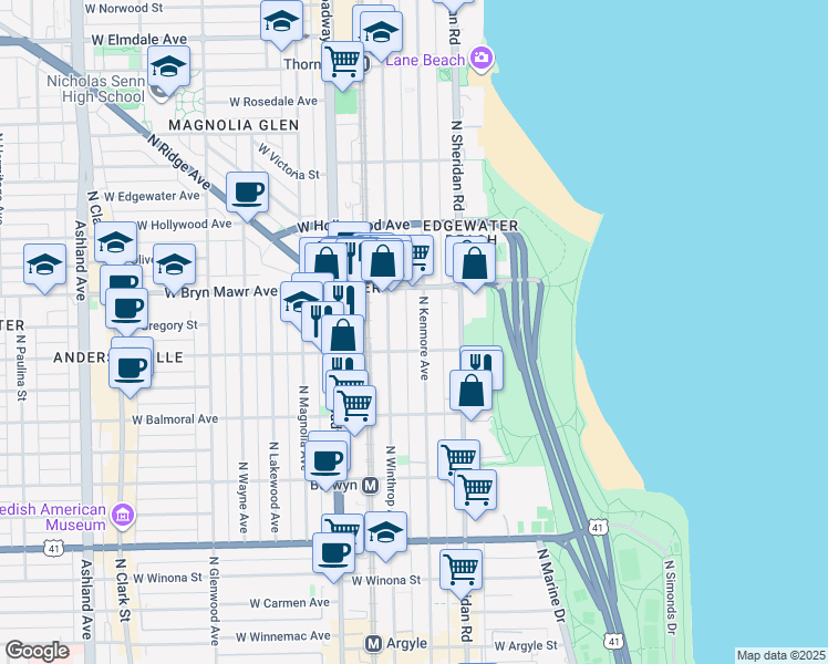 map of restaurants, bars, coffee shops, grocery stores, and more near in Chicago