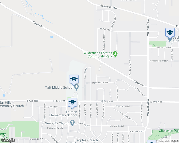 map of restaurants, bars, coffee shops, grocery stores, and more near 932 Jacolyn Drive Northwest in Cedar Rapids
