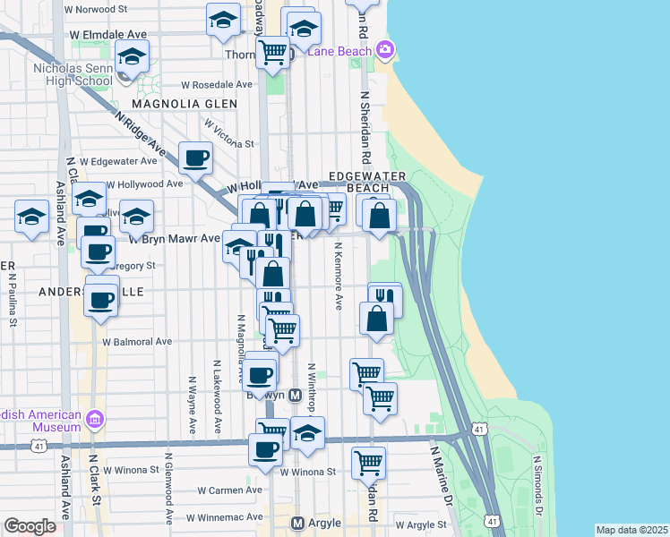 map of restaurants, bars, coffee shops, grocery stores, and more near in Chicago