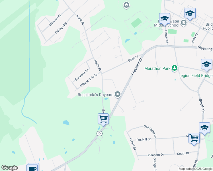 map of restaurants, bars, coffee shops, grocery stores, and more near 155 North Street in Bridgewater