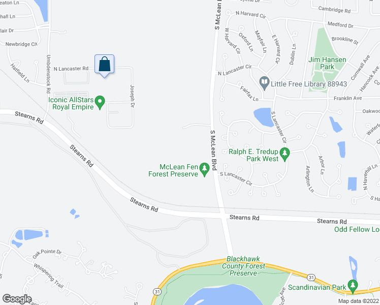 map of restaurants, bars, coffee shops, grocery stores, and more near 7N848 S McLean Blvd in South Elgin