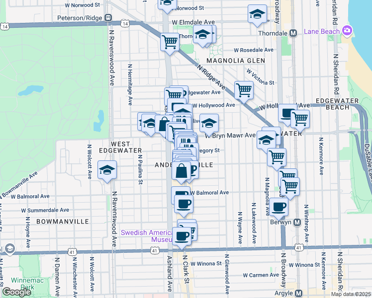 map of restaurants, bars, coffee shops, grocery stores, and more near in Chicago