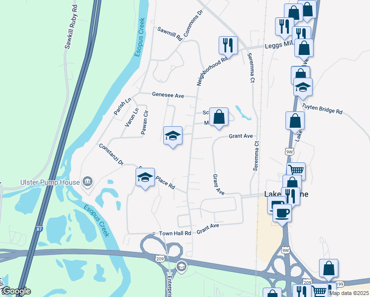 map of restaurants, bars, coffee shops, grocery stores, and more near 787 Neighborhood Rd in Lake Katrine