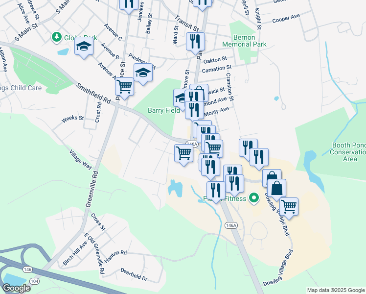 map of restaurants, bars, coffee shops, grocery stores, and more near in North Smithfield