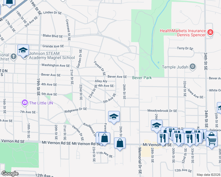 map of restaurants, bars, coffee shops, grocery stores, and more near 2428 4th Ave SE in Cedar Rapids
