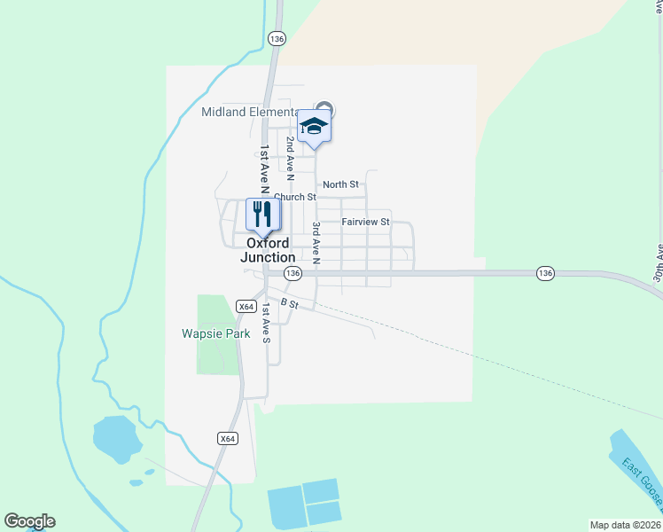map of restaurants, bars, coffee shops, grocery stores, and more near 170-198 4th Avenue North in Oxford Junction