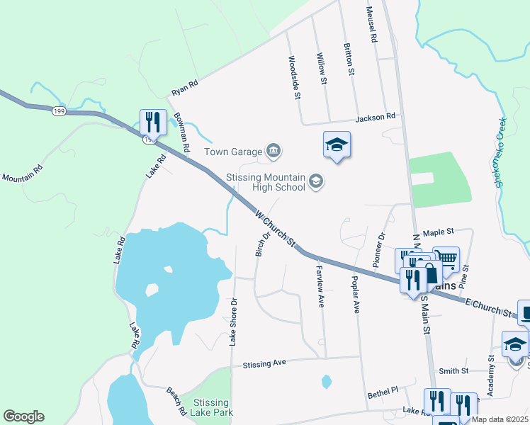 map of restaurants, bars, coffee shops, grocery stores, and more near 2773 West Church Street in Pine Plains