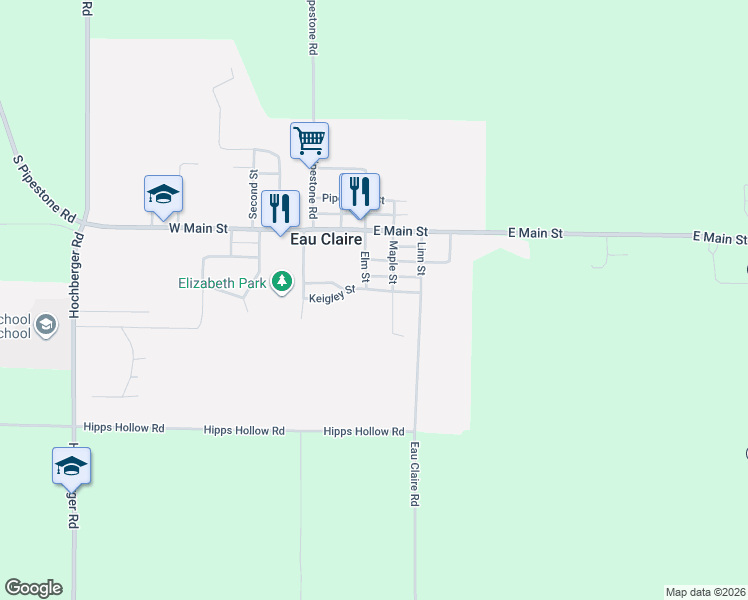 map of restaurants, bars, coffee shops, grocery stores, and more near 6593 Keigley Street in Eau Claire