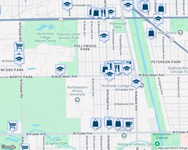 map of restaurants, bars, coffee shops, grocery stores, and more near in Chicago