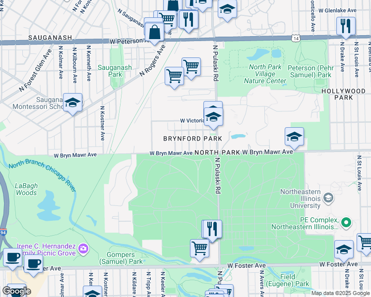 map of restaurants, bars, coffee shops, grocery stores, and more near 5623 North Karlov Avenue in Chicago