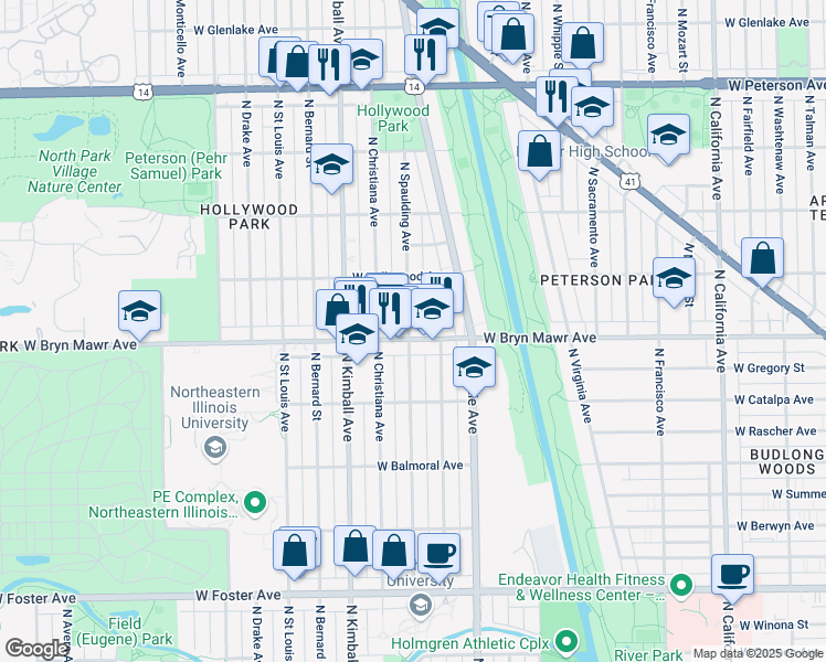 map of restaurants, bars, coffee shops, grocery stores, and more near in Chicago