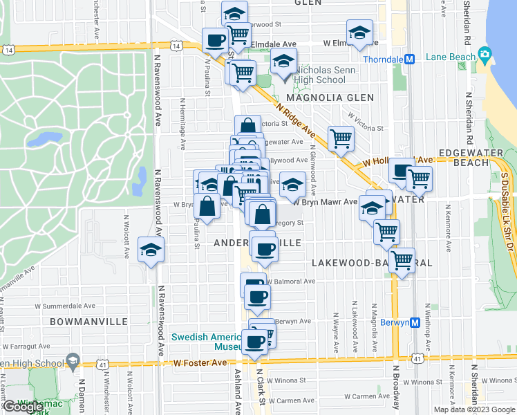 map of restaurants, bars, coffee shops, grocery stores, and more near in Chicago