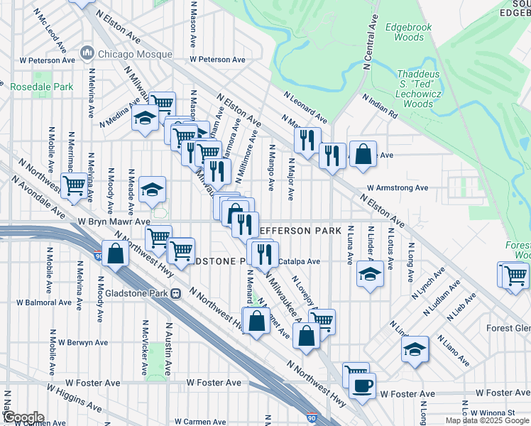 map of restaurants, bars, coffee shops, grocery stores, and more near in Chicago