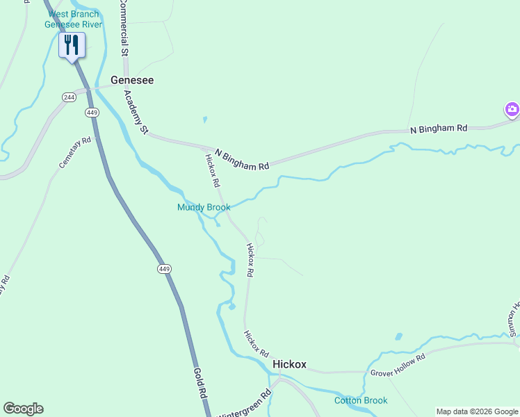 map of restaurants, bars, coffee shops, grocery stores, and more near 160 North Bingham Road in Genesee