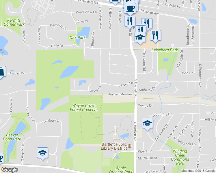 map of restaurants, bars, coffee shops, grocery stores, and more near 339 Jervey Lane in Bartlett