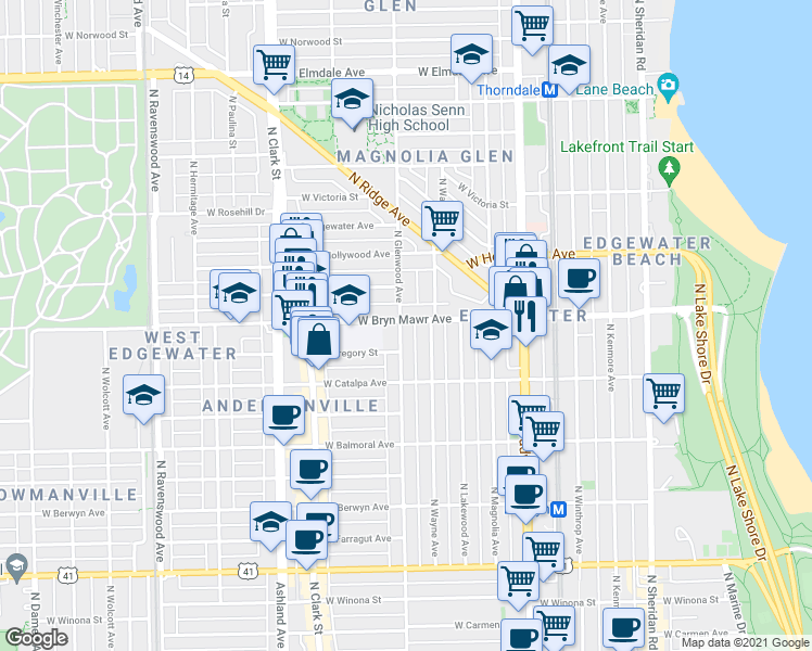 map of restaurants, bars, coffee shops, grocery stores, and more near in Chicago