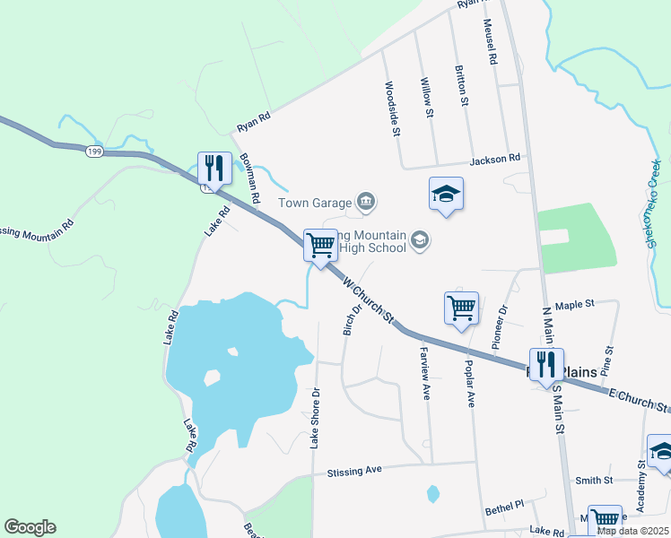 map of restaurants, bars, coffee shops, grocery stores, and more near 2773 West Church Street in Pine Plains