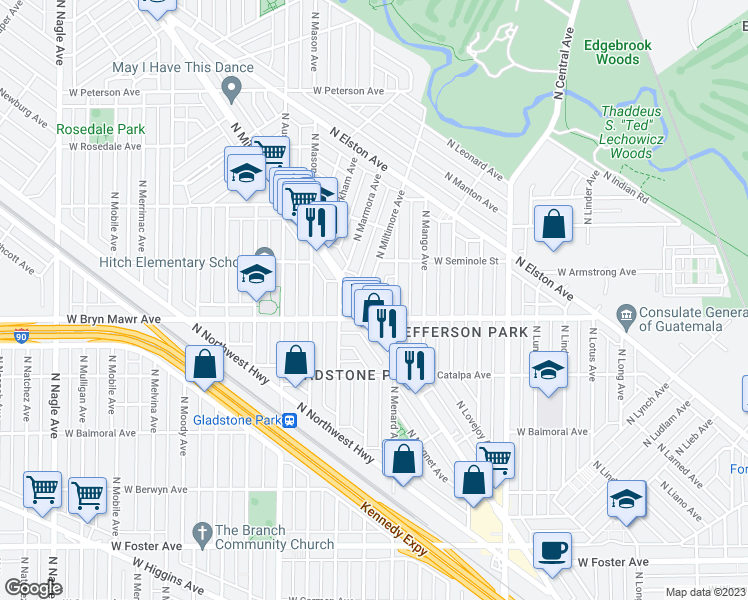 map of restaurants, bars, coffee shops, grocery stores, and more near in Chicago