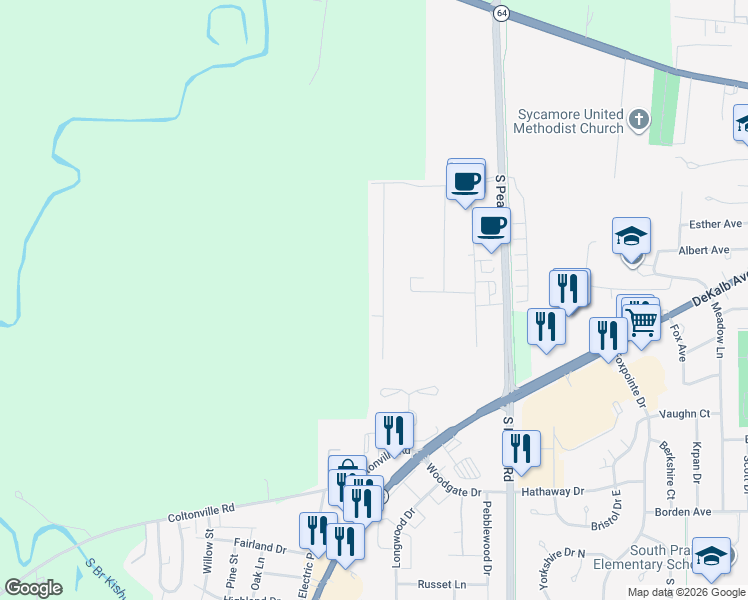 map of restaurants, bars, coffee shops, grocery stores, and more near 623 Anjali Court in Sycamore
