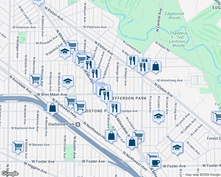 map of restaurants, bars, coffee shops, grocery stores, and more near in Chicago