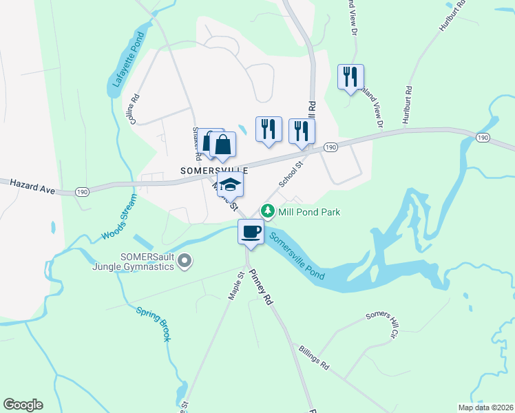 map of restaurants, bars, coffee shops, grocery stores, and more near 52 School Street in Somers