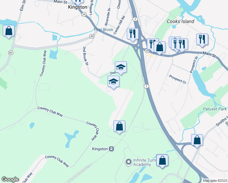 map of restaurants, bars, coffee shops, grocery stores, and more near 65 2nd Brook Street in Kingston