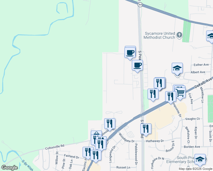map of restaurants, bars, coffee shops, grocery stores, and more near 623 Anjali Court in Sycamore