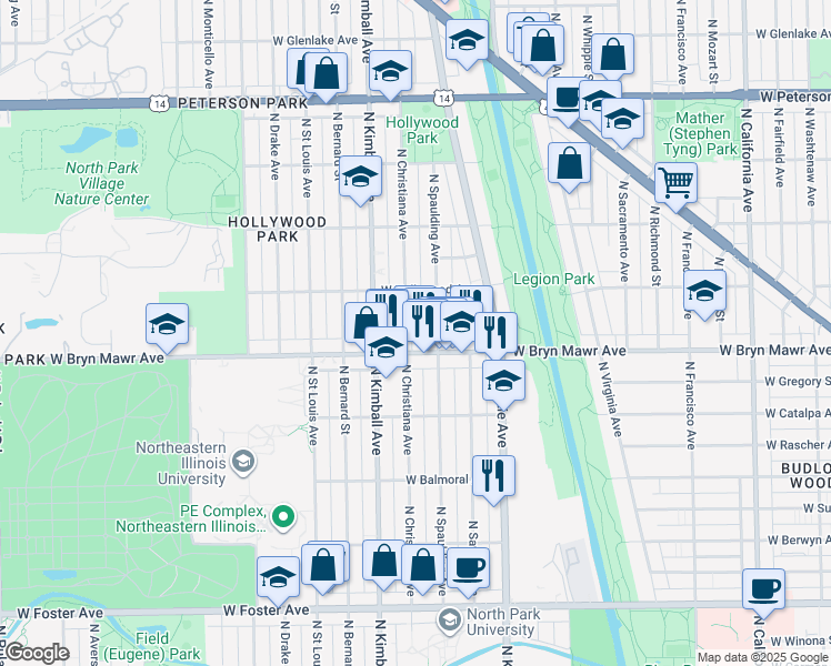 map of restaurants, bars, coffee shops, grocery stores, and more near in Chicago