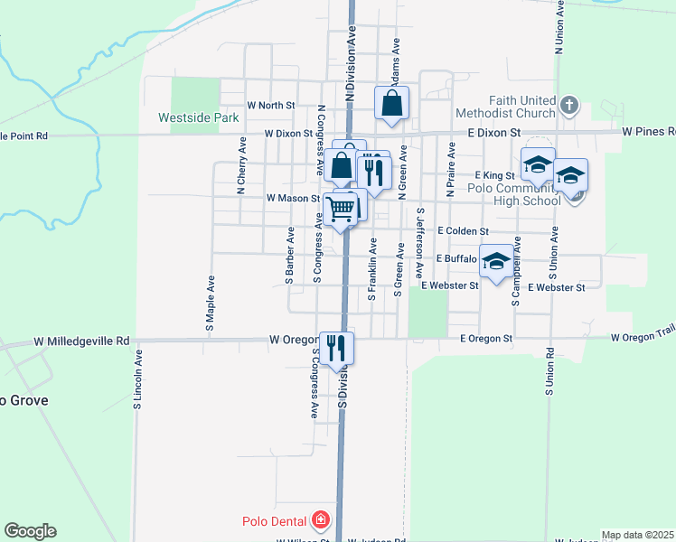 map of restaurants, bars, coffee shops, grocery stores, and more near 310 South Congress Avenue in Polo