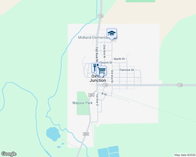 map of restaurants, bars, coffee shops, grocery stores, and more near in Oxford Junction