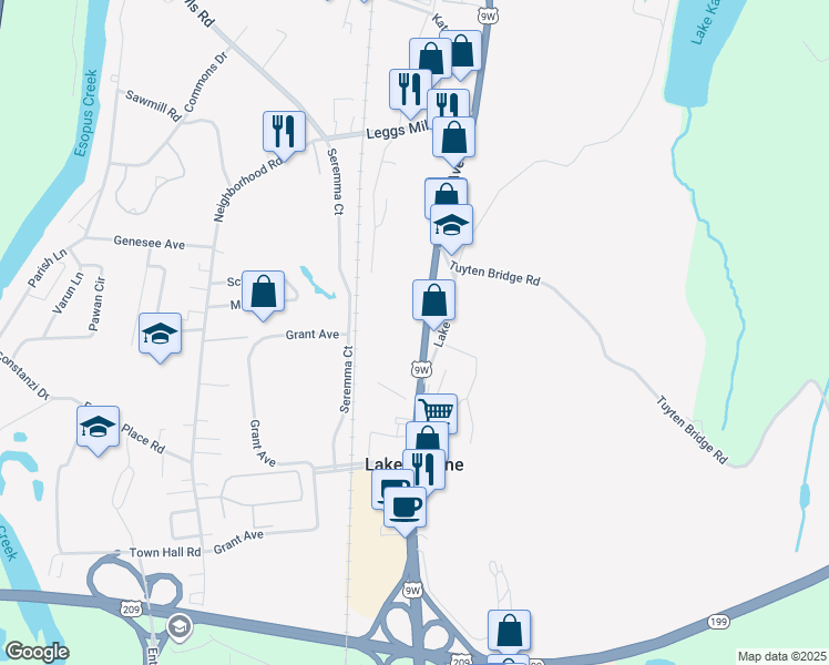 map of restaurants, bars, coffee shops, grocery stores, and more near 1759 U.S. 9W in Lake Katrine
