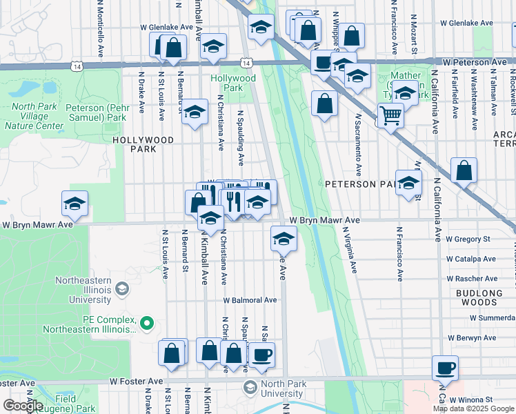 map of restaurants, bars, coffee shops, grocery stores, and more near in Chicago