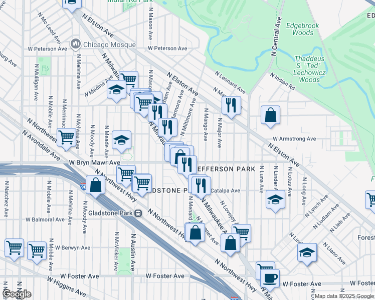 map of restaurants, bars, coffee shops, grocery stores, and more near in Chicago