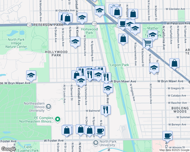 map of restaurants, bars, coffee shops, grocery stores, and more near in Chicago