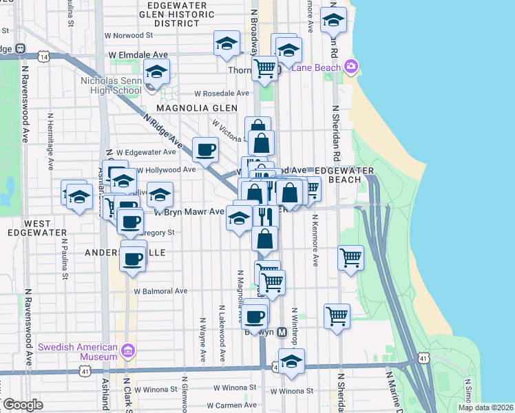 map of restaurants, bars, coffee shops, grocery stores, and more near 5625 U.S. 14 in Chicago